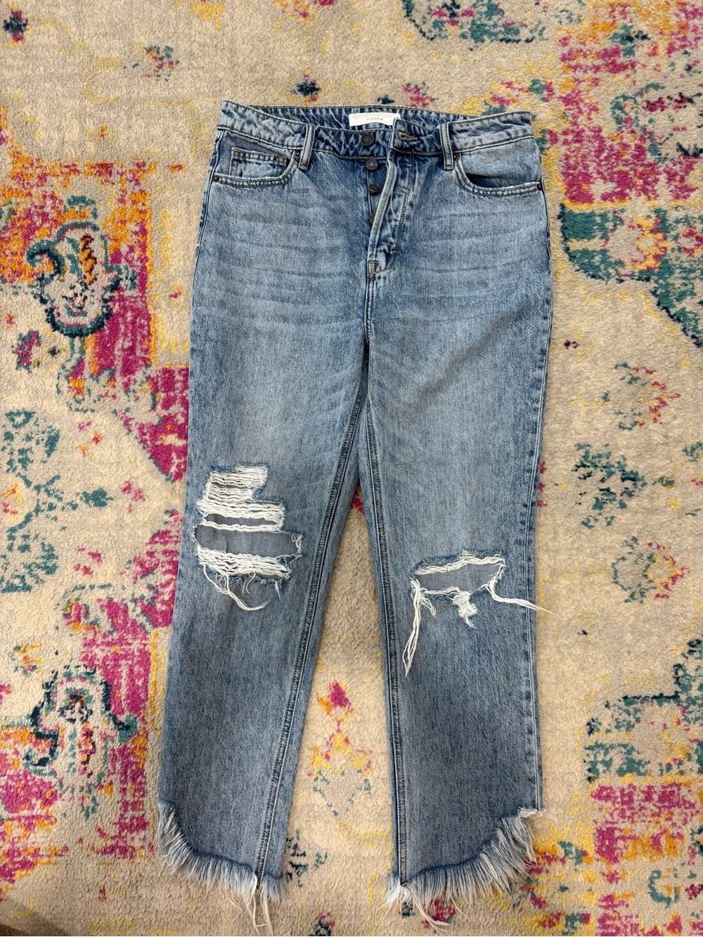 Hidden Jean-Frayed Hem Light Blue Straight Leg Jeans - Distressed Style